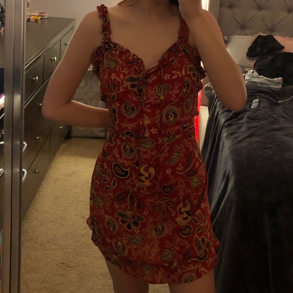 Red Floral Tie Up Dress